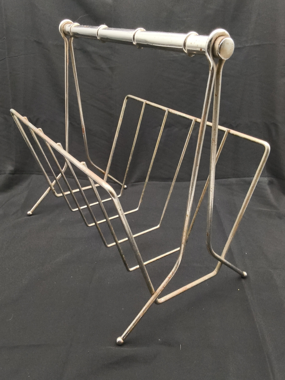 Vintage MCM Chrome Wire Magazine Rack/Vinyl Record LP Holder Caddy